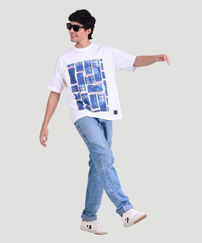 Men's White Shivaji Graphic Print Half Sleeves Oversized Fit T-Shirt